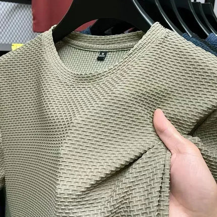 Summer Men's Round Neck Short Sleeved T-shirt M-5XL Oversize Wrinkle Resistant Breathable Top Texture Fabric Versatile Tees