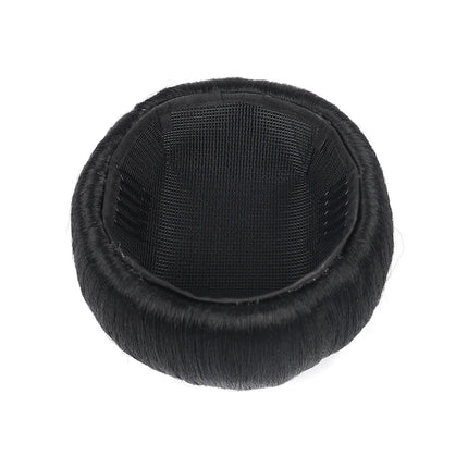 Jeedou Afro Puff Chignon with Bangs Black Hair Bun and Bangs Set Donut Bun Pad Clip-In Spherical Updo Synthetic Hairpiece