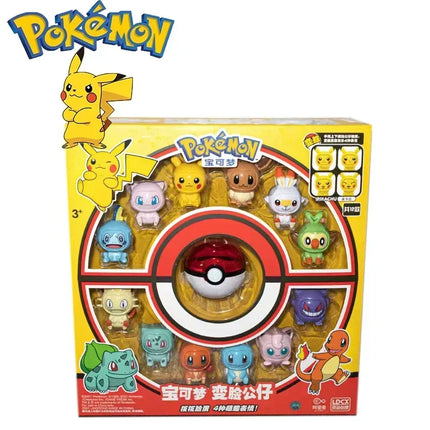 Pokemon Anime Genuine Pikachu Bulbasaur Pokeball Model Set Eevee Gengar Mewtwo Action Figure Face-Changing Doll Elf Ball Toys