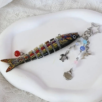 New Plastic Fish Keychain Multi Jointed Simulation Fish Hook Key Chain Backpack Pendant Gifts