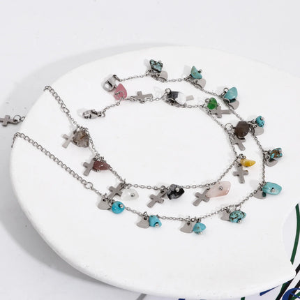 201 Stainless Steel Link Cable Chain Anklet Silver Color For Women Summer Beach Barefoot Jewelry 22.5cm(8 7/8") long, 1 Piece