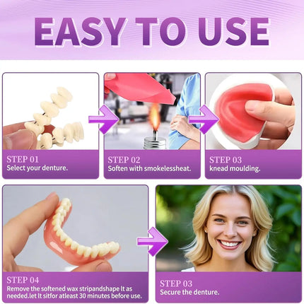 Comfort Silicone Dentures, Unisex Upper/Lower Teeth, DIY Temporary Fix for Confident Smile in Minutes