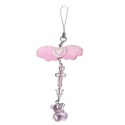 Bowknot Phone Chain Angel Wing Pendant Keychain Sweet Cool Phone Lanyard Acrylic Keyring Bag Ornament