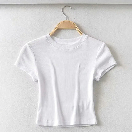 Summer Sexy Women's O-neck Short-sleeve T-shirt Slim Elastic Skinny Crop Tops