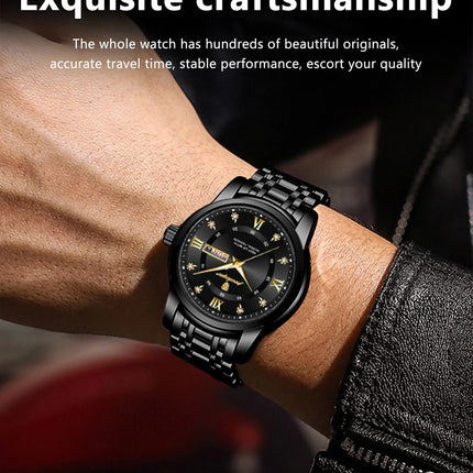 POEDAGAR Sport Casual Men's Wristwatch Waterproof Stainless Steel Luminous Original Men's Watch Date Week Men's Quartz Watches Reloj