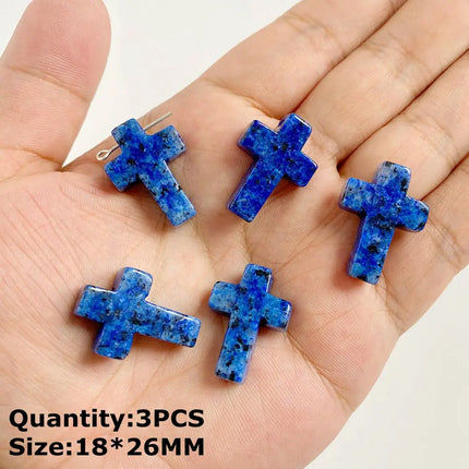 Blue Lapis Lazuli Pendant Gems Cross Hand Oval Shape Natural Stone Lapis Lazuli Charms for Jewelry Making Necklace DIY Bracelet