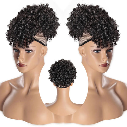 Afro Puff Drawstring Ponytail with Curly Hair Pieces Clip in Bangs Short Ponytail Hair ExtensionsNatural Hair Ponytails