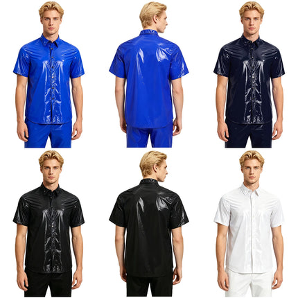Men Glossy Waterproof Shirt Pants Raincoat Windbreaker for Camping Fishing Hiking Cycling Climbing Yoga Sauna Hip Hop Dance
