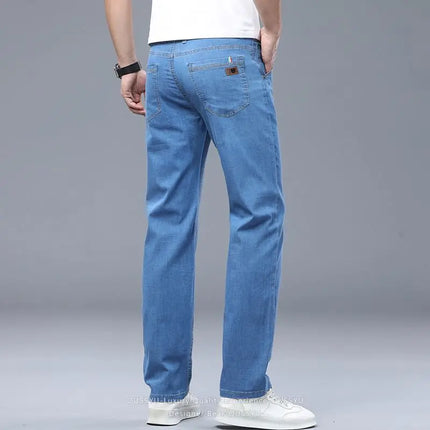Summer Thin Men's Elastic Cotton Jeans Fashion Business Straight Casual Denim Pants Male Work Clothes Slim Trousers Plus Size 40