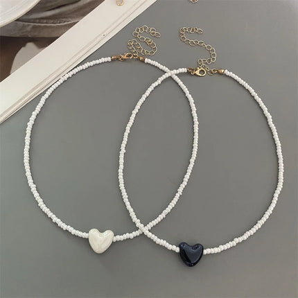 Korean Fashion Ceramics Love Heart Choker Necklace for Women Girl Colorful New Fashion Neck Jewelry Wholesale