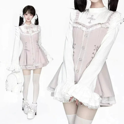 Gothic Vintage Lace Y2k Mini Dress Women Design Streetwear Black Lolita Slim Dress Long Sleeve Elegant Dress Spicy Girls