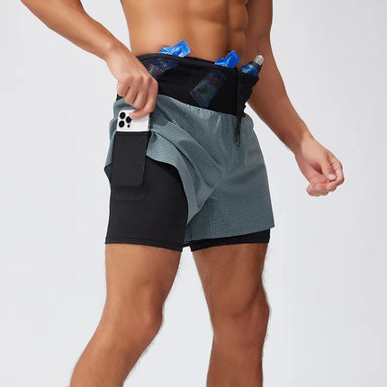 Mens Summer Running Shorts Double Layer Fake Two Piece Marathon Fitness Basketball Hiking Quick Dry Breathable Outdoor Sports