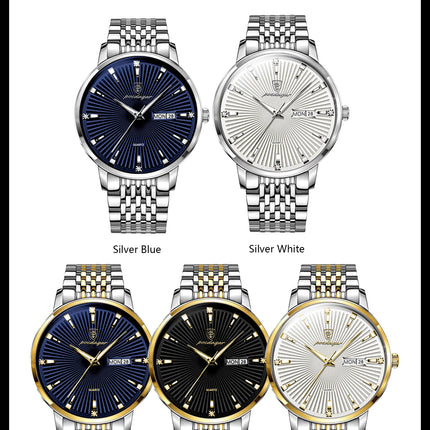 POEDAGAR Fashion Business Men's Watches Waterproof Luminous Date&Week Stainless Steel Men Watch Quartz Exquisite Male Wristwatch