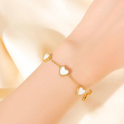 GANPUP 316L Stainless Steel Metal Gold Color Flower Heart Bracelet Bangle Texture Jewelry Trendy Wrist Chain for Women Men New