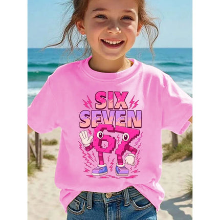 Cute Girl 67 Elements Cute Children's Fun Pattern 3D Printed Children's Clothing Comfortable Daily Girl Short Sleeve T-Shirt