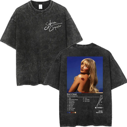 Retro Washed Sabrina Carpenter Merch T-shirt Y2k Fashion Aesthetic Short Sleeved Summer Men's Women's Casual Oversized T-shirt
