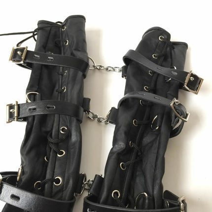 Lace-Up Long-Sleeved Restraint Gloves Sensual Tight-Fitting Bondage Bag Leather Restraint Bundle BDSM Couple Sex