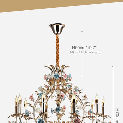 European Floral Design Chandelier Modern Rose Decorative Chandelier Lighting Nordic Living Room Ceramic Flower Chandelier