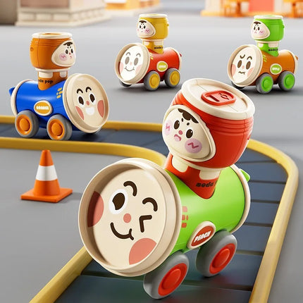 Baby Cartoon Jar Slid Car Press Inertia Small Car Toy Baby Can Play Rotate Toy with Whistle Safe Material Early Education Puzzle