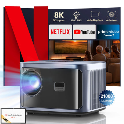 Fintex 8K Support HD 1080P 1000ANSI P1 Ultra 4K Projector 5W Speaker Android9.0 WiFi6 BT5.4 Outdoor Video Home Theater Projector