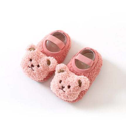 Cartoon Bear Baby Shoes Winter Thick Warm Newborn Shoes Non-slip Soled Soft Plush Toddler Kids Boy Girls Infant First Walkers