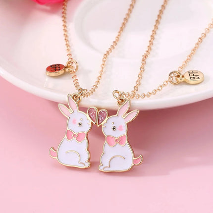 2Pcs Cute Cartoon Animal Magnetic Necklace Exquisite Kawaii Pendant Best Friends Couple Jewelry Accessories Party Birthday Gift