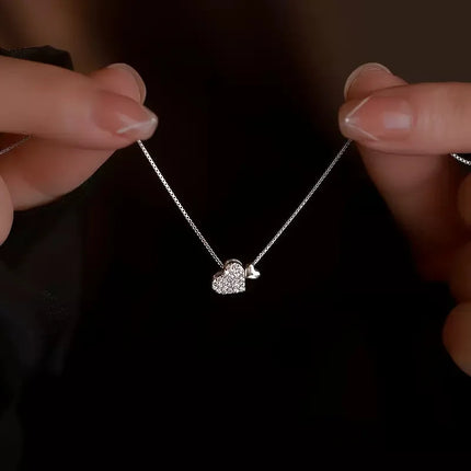 925 Sterling Silver Heart Necklace Personality Charm Geometric Shape Pendant Choker Birthday Gift for Women Exquisite Jewelry