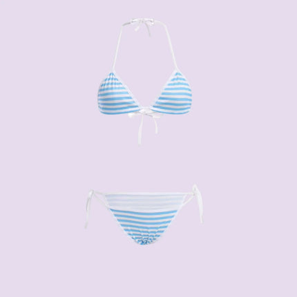 Sexy Japanese Lolita Kawaii Blue Pink White Striped Lingerie Mini Bikini Set Adult Cosplay Costumes Sweet Style Underwear Set