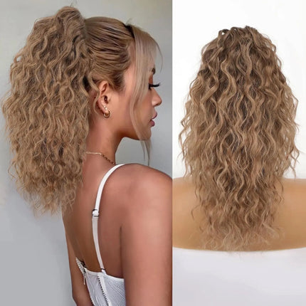 Synthetic Claw Long Wavy Ponytail Extension Black Brown 18-30" Curly Pony Tail Clip in Hair Extensions Fluffy Natural Looking