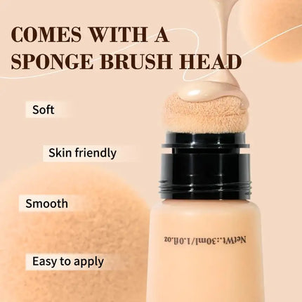 BSIMONE Coverage Foundation Long-Lasting Oil Control Waterproof Liquid Foundation Matte Finish Concealer With Sponge Brush Head