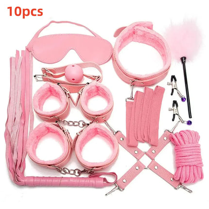 Nylon Plush Kits Sex Toys For Women Leather Mask Handcuffs Fox Tail Gag Whip Spanking Anal Plug Butt Bdsm Bondage Adult Games