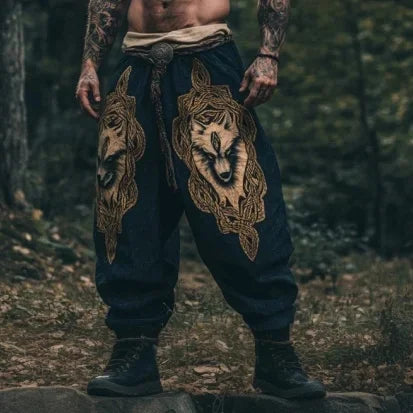 Men's Retro Viking Celtic Knot and Snake 3D Printed Casual Drawstring Straight-Leg Summer Beach Pants