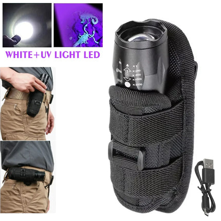 2 IN 1 UV Flashlight Purple White Dual Light 395nm Ultraviolet Torch Zoom Flashlight Detection Lighting Lamp for Pet Stains