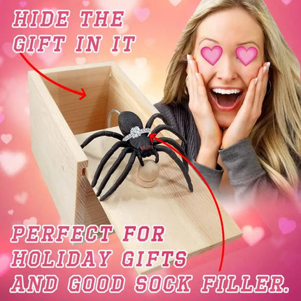 Spider Scare Prank Box Wooden Surprise Box Fun Joke Spider Prank Toys Gift Box for Kids Boys Adults Christmas Stocking Stuffers