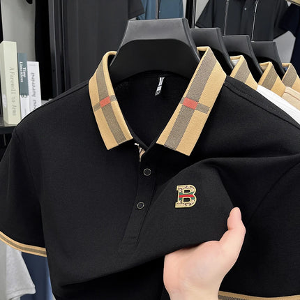 2025 Men's Trendy POLO Short Sleeve Luxury Embellished Brand Luxury Exquisite Relief Craftsmanship Comfortable Business Casual Top