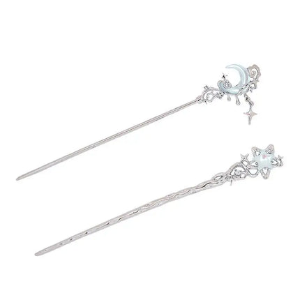 Romantic Moonstone Star Moon Hair Stick Metal Branch Hairpin Hair Fork Chinese Style Hair Accessories for Girls Hair Jewelry