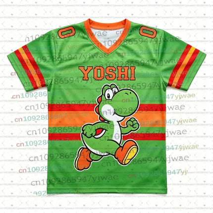 2026 Men Women Bros Yoshi Peach TShirt Summer Breathable Boy Girl V-neck Tee Oversize Short Sleeve Football Jersey For Fans Gift