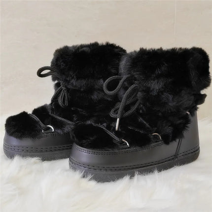 2025 Winter Ankle Boots for Women Platform Antiskid Waterproof Ski Boots Luxury Fluffy Furry Fur Boots Woman's Ankle Booties