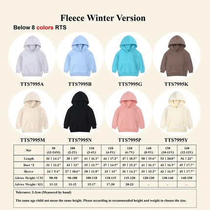 2026 Custom Winter Kids Boys Girls Clothes Children Hoodies Soild Cotton Thicken Fleece Sweatshirts Toddler Sport Pullover Top