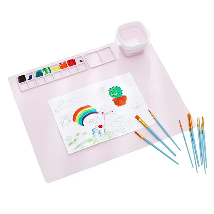 Silicone Painting Mat Set Children Drawing Toys Montessori Graffiti Mat Washable Watercolor Palette Set for Children's Day Gift