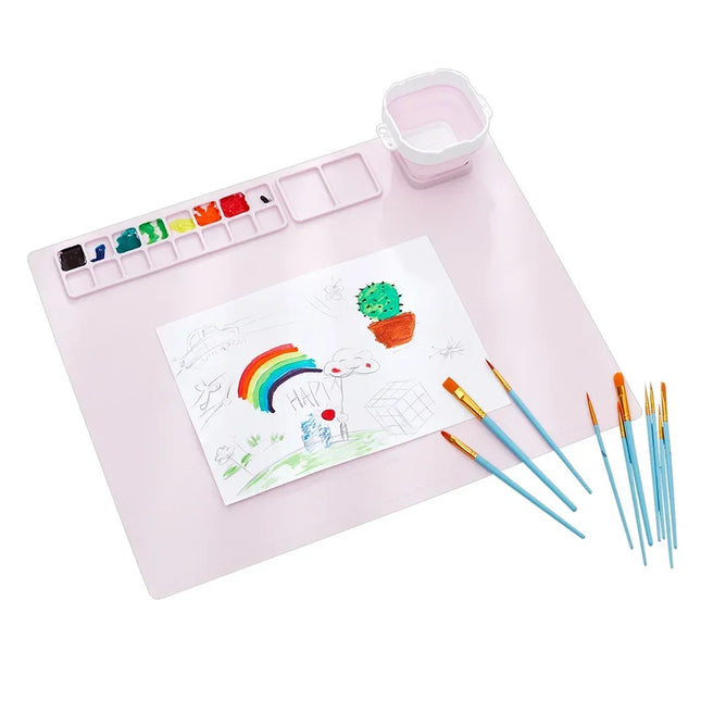 Silicone Painting Mat Set Children Drawing Toys Montessori Graffiti Mat Washable Watercolor Palette Set for Children's Day Gift