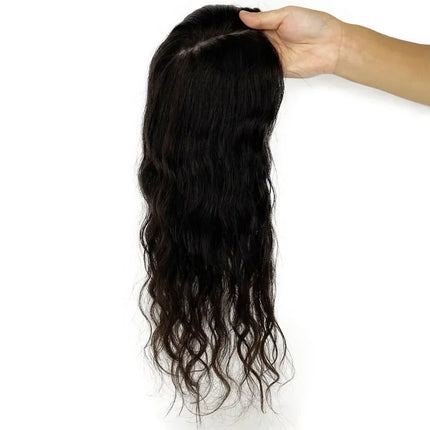 Human Hair Silk Base Topper with 4 Clips In Hair Toupees Virgin Hair Loose Wavy Fine Hairpiece Toupee For Women