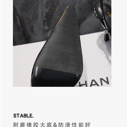 Runway Fashion YS Metal Square Toe Stiletto Heels Women's Baotou Sandals Black Pumps Color Block Glossy Design Shoes Luxury Shoe