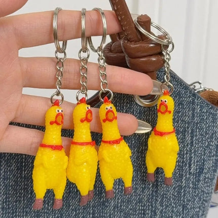 Yellow Shrilling Chicken Keychains Creative Mini Rubber Squeeze Screaming Chicken Key Chains Funny Bag Pendant Decor Keyrings