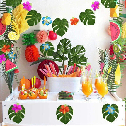 Artificial Tropical Palm Leaves Hibiscus Flower for Beach Table Decor Hawaiian Luau Wedding Jungle Safari Birth Party Decoration