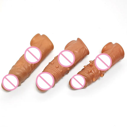 Silicone Cock Ring Soft Realistic Penis Sleeve Extender Condom Penis Ring Delayed Ejaculation Dick Cover Case Cock Header