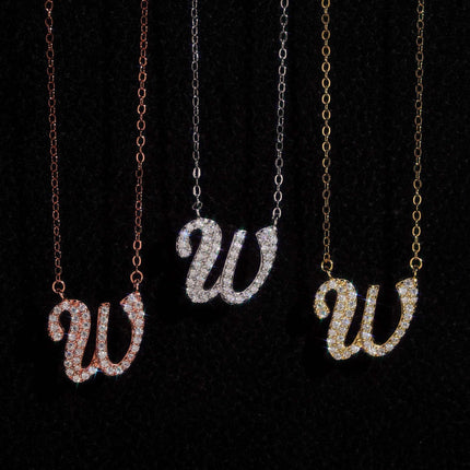 Iced Out Pendant Necklace  925 Silver Initial VVS Moissanite Letter Pendant Link Chain Necklace A-Z  for Men Women