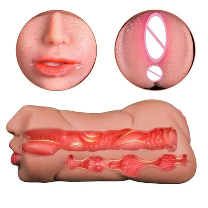 3 IN 1 Oral Blowjob Masturbator – Realistic Pussy Vagina Deep Throat, TPE Male Adult Sex Toy for Men