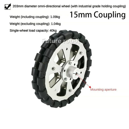 40Kg Load Omnidirectional Wheel Caster Tires 127mm 152mm 203mm Omni Wheel with Flange Coupling Robot ROS Platform Robot Wheel