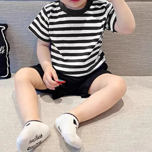 100% Cotton Fashion Baby Tshirt Summer Children's Boys Short-sleeved Stripe T-shirt Kids Boy Girl Top Clothes